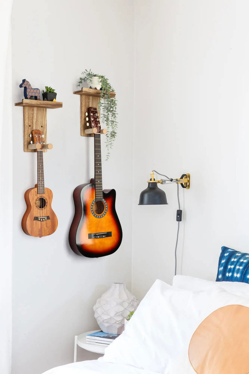 [AUSTRALIA] - Keebofly Guitar Wall Mount Hanger with Rustic Wood Shelf- Single Pack, Wall Hook Rack for Acoustic/Electric Guitars, Bass & Ukulele, (Brown,Patented) 1 Single Pack_Brown 