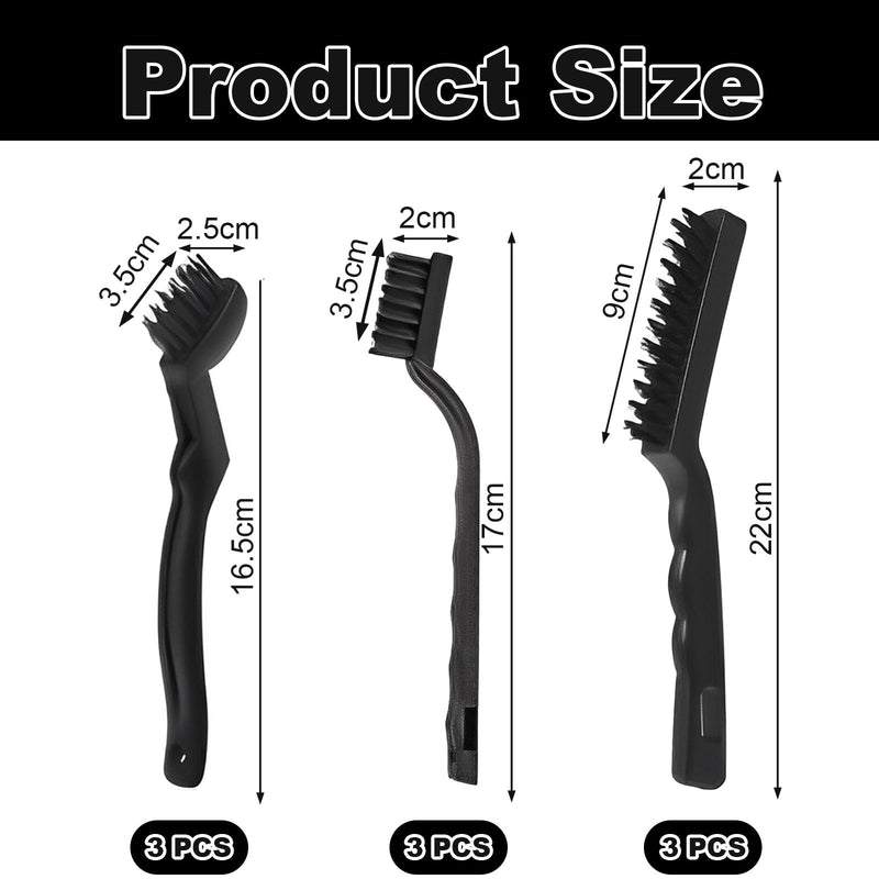 Hand Wire Brush Set, 9 Pieces, 3 x Nylon Brushes, 3 x Stainless Steel Brushes, 3 x Brass Wire Brushes, for Removing Stubborn Residues, Rust, Cleaning Grill, Rust, Oil Stains, Painting, Dust