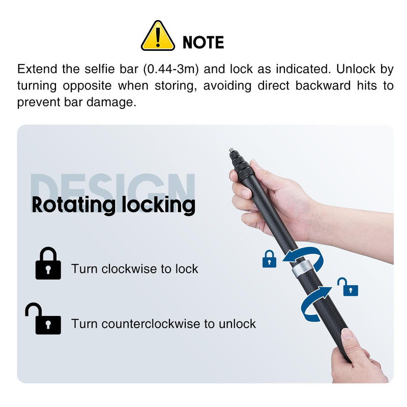 118"/3.0m Invisible Selfie Stick Carbon Fiber, 9.8ft Extended Super Long Pole Compatible with Insta360 X4 X3 ONE X2, ONE R, ONE X, ONE GO 3S 3 2 Action 360 Camera (17 to 118")