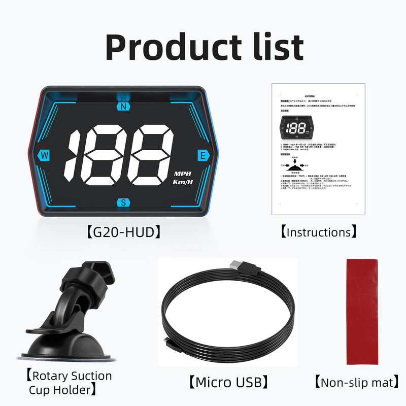 G20 Digital GPS Speedometer, Universal Head-Up Display for Cars, Small LED Display Speed MPH Compass Direction, Plug and Play for All Vehicles