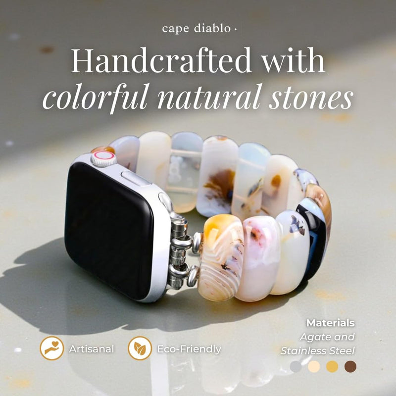 Cape Diablo Handmade Gemstone Watch Band for Women Compatible with Apple Watch 38mm 40mm 41mm 42mm 44mm 45mm, Boho Stretchable Strap Fits for iWatch Series 11/10/9/8/7/6/5/4/3/2/1 SE 3/2/1 Small - Fits 5.75-6.25 inch wrists Ivory Dune