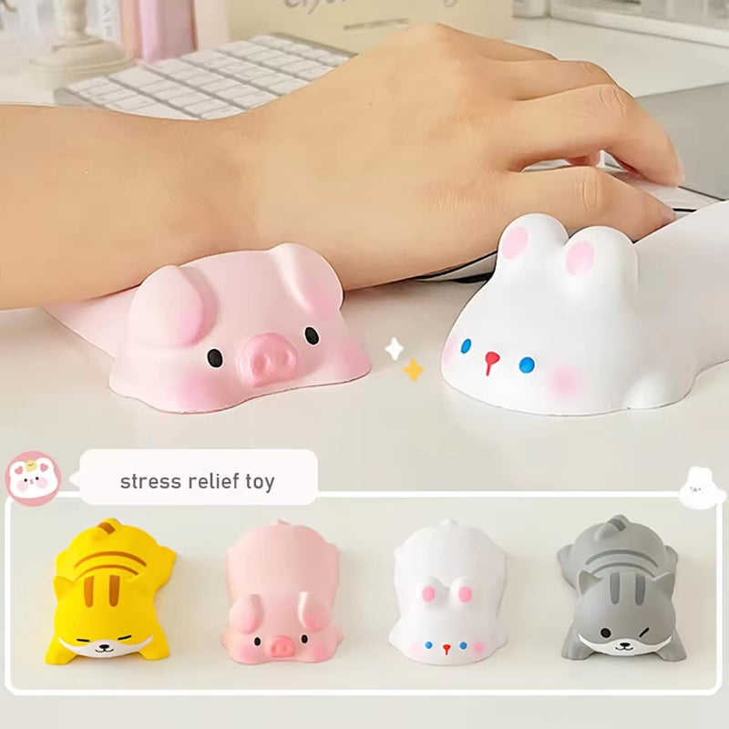 Ergonomic Wrist Rest Pad, Cute Cartoon Slow Rebound PU Support Cushion for Keyboard & Mouse,Desk Ornaments Accessory for Office and Gaming,12.5 x 6.4cm-Pink Pig Pink Pig