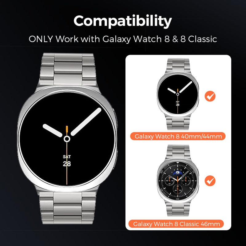 No Tool Titanium Strap for Galaxy Watch 9 8 40/44mm 8 Classic 46mm | No Gap Metal Band for Samsung Watch 9 8 | 40% Lighter than Steel,Tool-free link removal,Hypoallergenic,Fit Wrist 6"-8",Men black 22mm