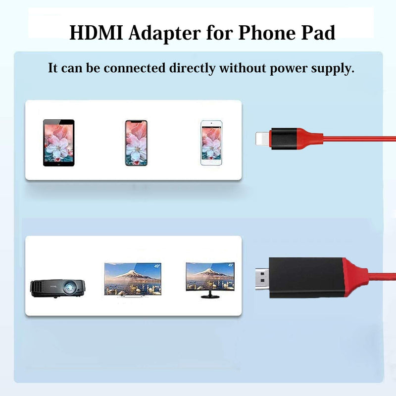 [Apple MFi Certified] Lightning to HDMI Adapter for Phone to TV,Compatible with iPhone,iPad, Sync Screen Connector Directly Connect on HDTV/Monitor/Projector NO Need Power Supply （6.6 Feet）(red) red