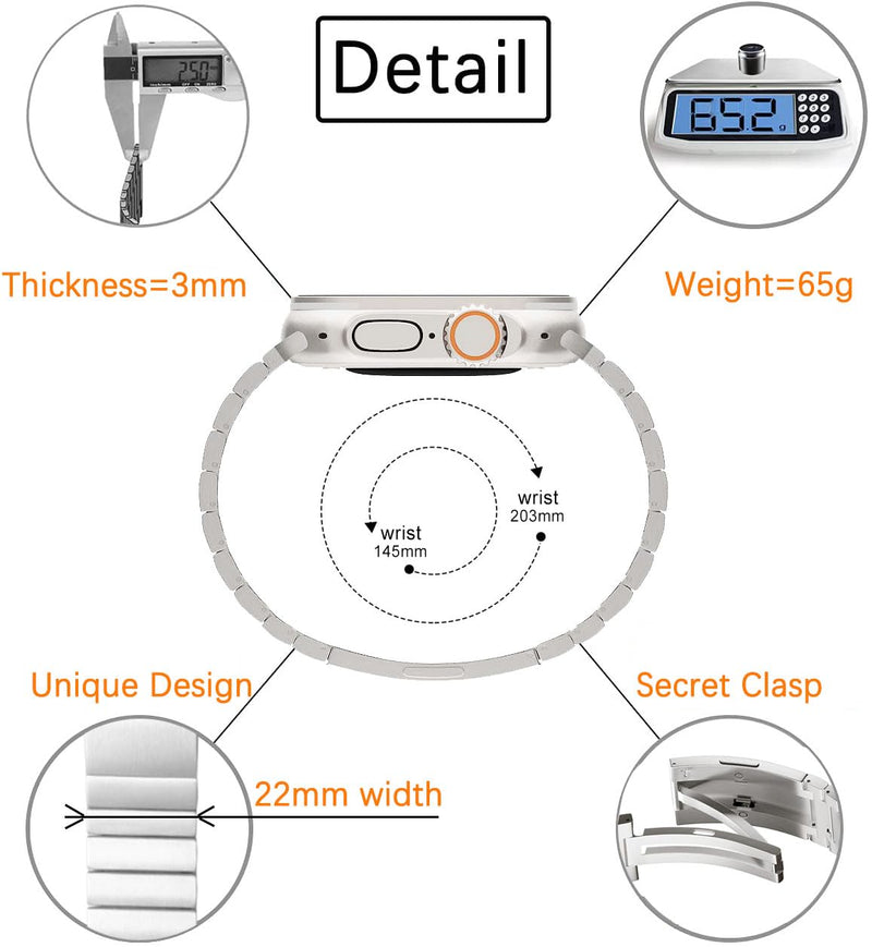 Titanium Band for Apple Watch 46mm/49mm, DLC Flat Link Bracelet, Black | MaKTech DLC Coating Scratch-Resistant, Deployment Clasp, for Apple Watch 11/10 46mm, Ultra 3/2/1 49mm, 9/8 45mm, SE 3/2 44mm 46mm/45mm/44mm/49mm