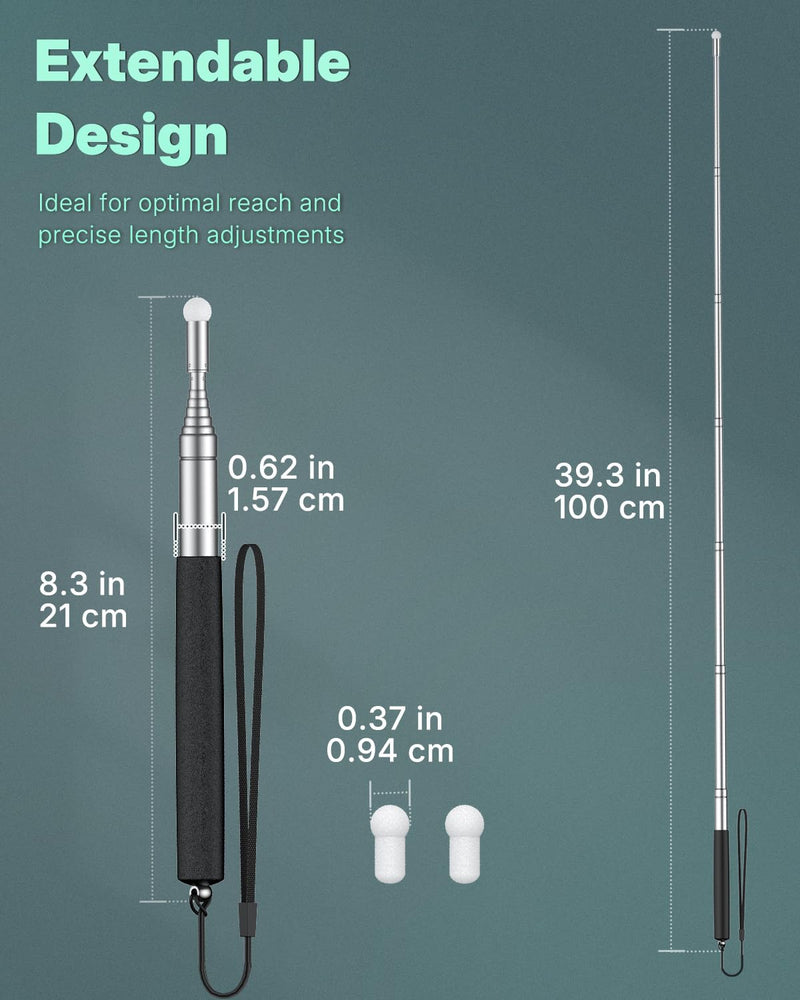 Uniclife 2 Pack Retractable Teacher Pointer Stick for Classroom Telescopic Whiteboard Pointer with Lanyards & Replacement Felt Heads Extendable Pointer for Teacher Coach Presenter Guide, up to 39.3"