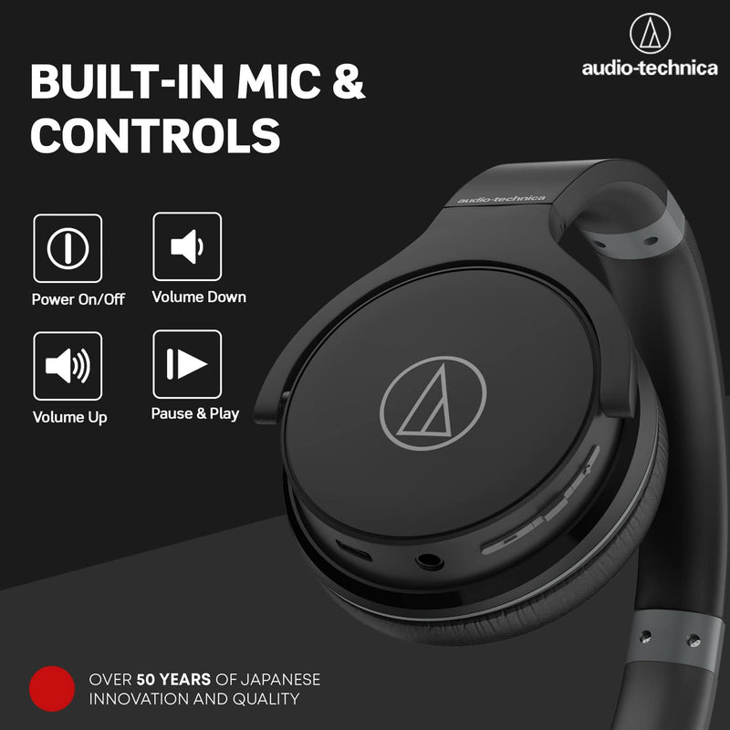 Audio-Technica ATH-S220BTBK Wireless On Ear Headphones, Black Adjustable On-ear, closed-back
