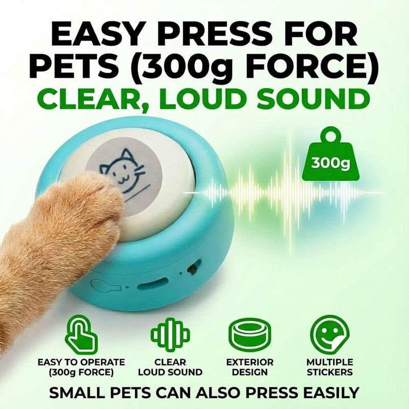 [AUSTRALIA] - Set of 4 Small Voice Recording Buttons, Loud Clear Dog Cat Recorder for Animal Communication, Blue Pet Training Talking Buzzer, Rechargeable 30s Record & Playback Starter Set for Home Office 