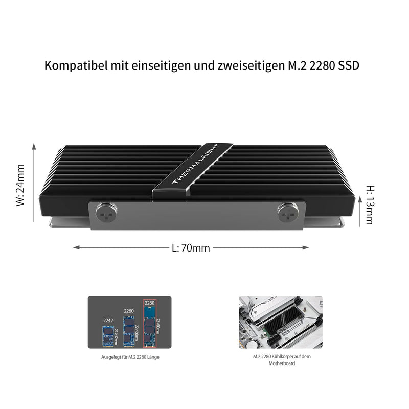 Thermalright M.2 2280 Type A B SSD Cooler for M.2 2280 SSD Cooling, Aluminium Heatsink Cooler M.2 2280 for Desktop M.2 SSD PC and Computer M.2 2280 A B