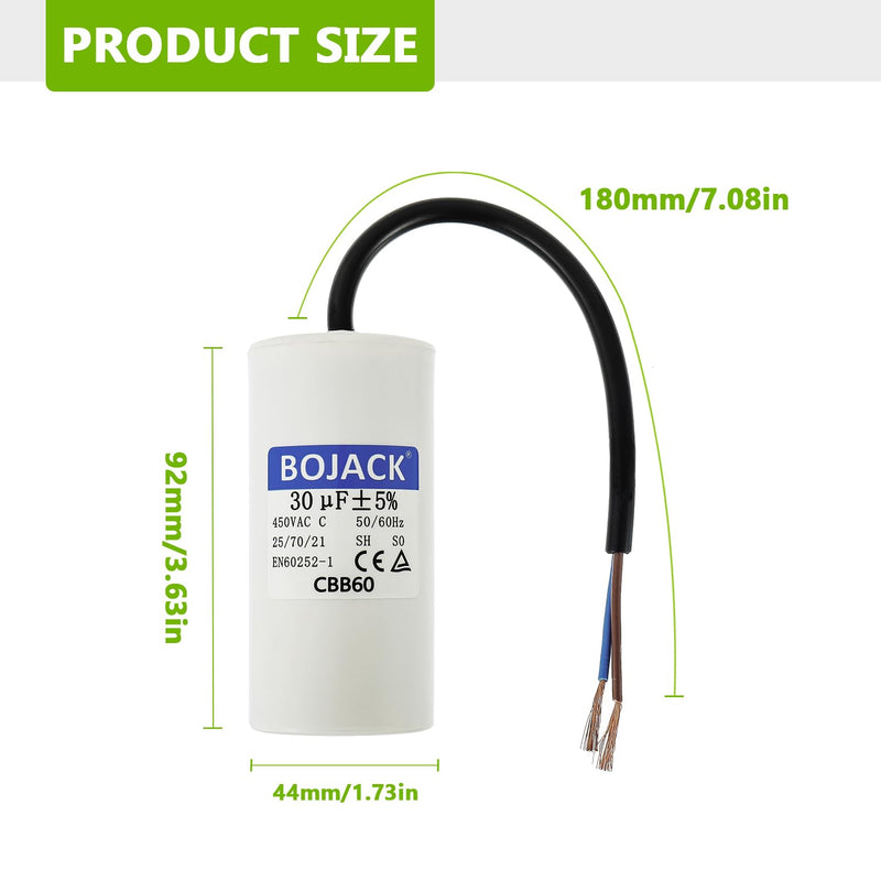 BOJACK CBB60 30uF 450V 50/60HZ Starting Capacitor, SH Motor Operating Capacitor, AC Motor Capacitor, with Wire