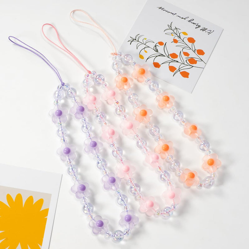 1-2 PCS Flower Beaded Mobile Phone Charms Lanyard Aesthetic Sweet Cute Phone Wrist Strap Anti-Lost Chain for Women Girls Pink C