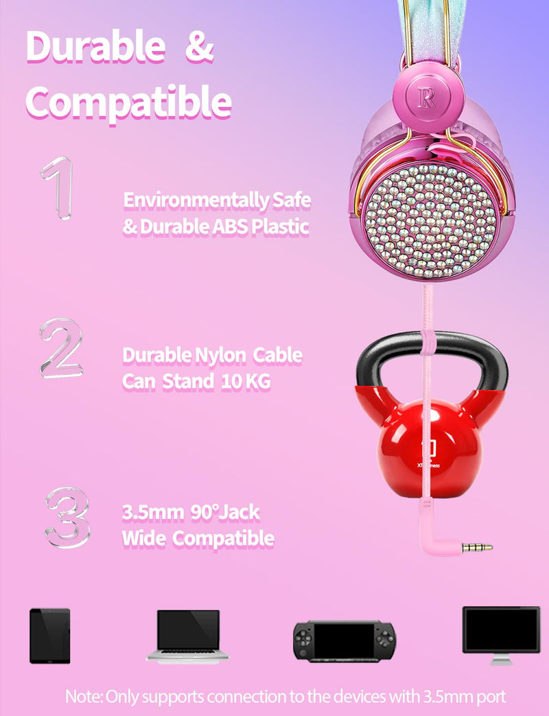 [AUSTRALIA] - Kids Unicorns Headphones with Mic for School/Travel,95dB Volume Limited,Shareport,On/Over Ear Wired Headsets with Nylon Cable-Hot Pink Rose2 
