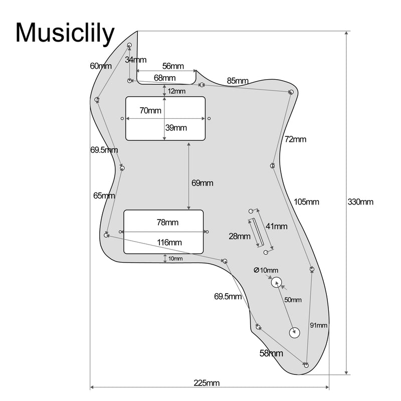 Musiclily Pro 12 Holes Covered HH Guitar Pickguard For USA/Mexico Fender 72 Tele Thinline Style Electric Guitar, 3Ply Black