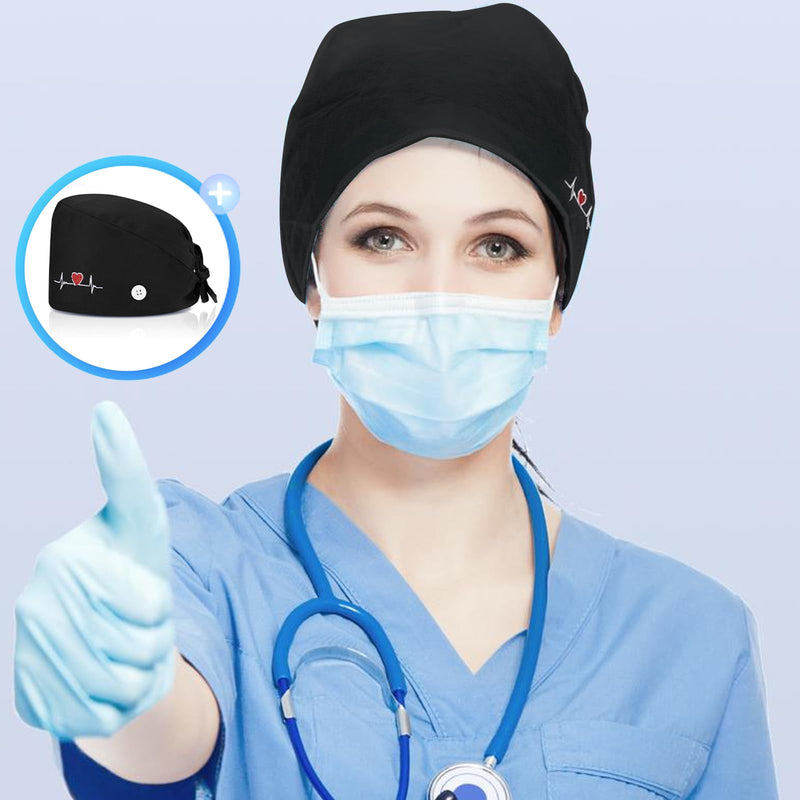 yolzhxe Pack of 2 Surgical Cap, Fabric, Adjustable Unisex Nurse Cap, Reusable Surgical Caps, Fabric with Button and Sweatband, Full Hair Cover Cap, for Doctors, Nurses