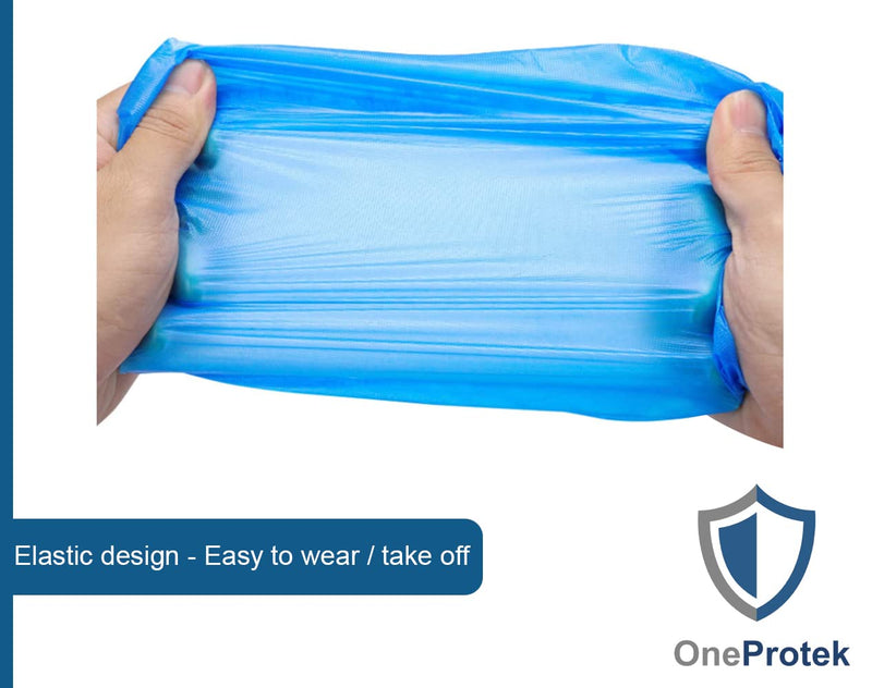 100 x OneProtek Waterproof Disposable Overshoes, Waterproof, Non-Slip, Tear Resistant, Polyethylene Overshoes, Blue, One Size 1