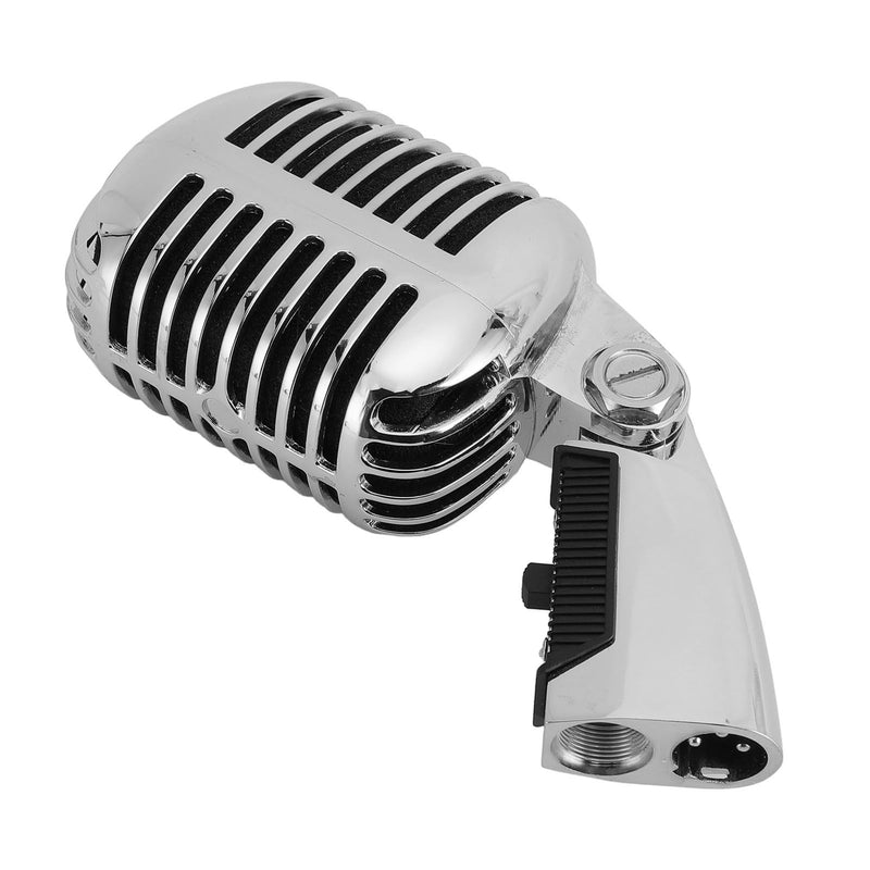 Retro Vintage Microphone, Zinc Alloy Self Tensioning Rotating Rack Dynamic Vocal Microphone with Sound, for KTV, Stage Performances (Silver)