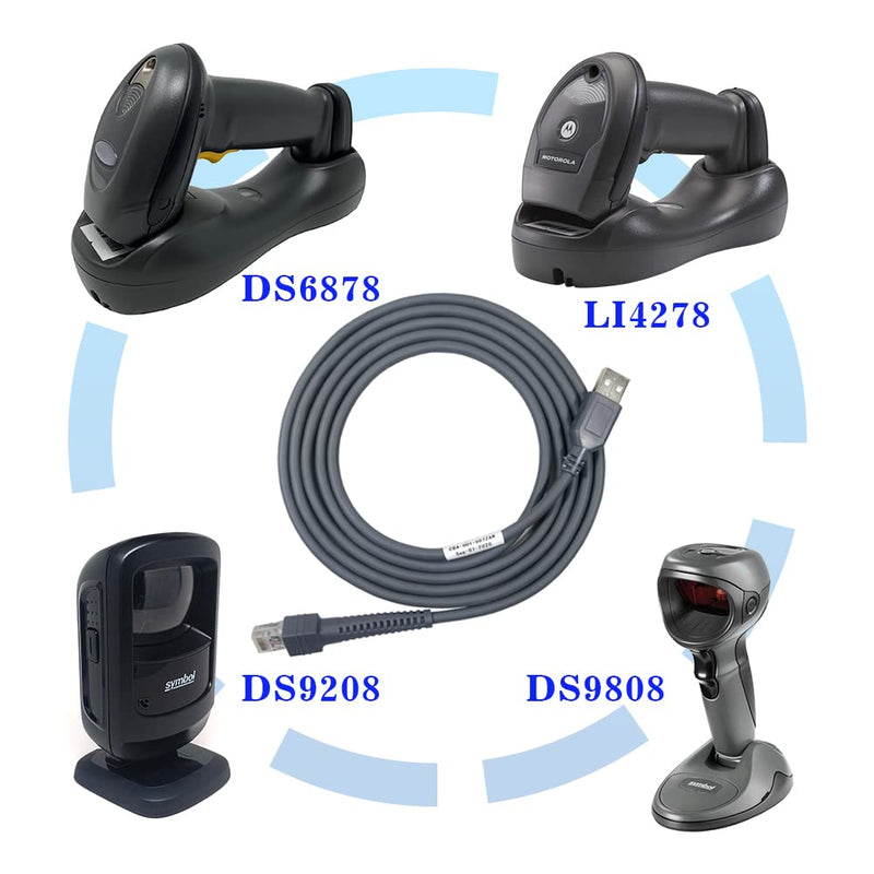 Barcode Scanner USB Cable LS2208/A LI2208 LS4278 STB4278 LI4278 USB to RJ45 Compatible for Motorola Symbol Zebra (2M / 6FT Flatted USB Port) 2M / 6FT Flatted USB Port