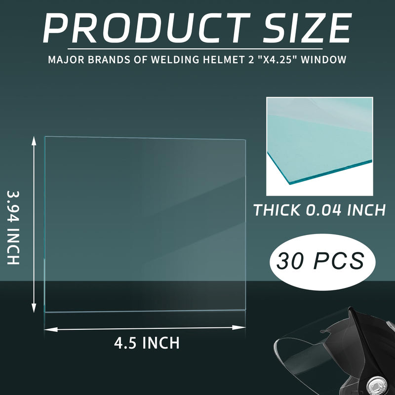 [AUSTRALIA] - 30 Pcs 4.5" x 3.94" Clear Welding Lens 0.04" Thick Welding Cap Hood Clear Lenses Replacement Transparent Universal Helmet Accessories Top Protection for Protecting Eyes 4.5 x 3.94" 30 