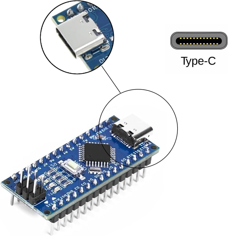 Nano Module with CH340 Microchip, 5 V/16 MHz Nano Board Compatible with Arduino IDE (Type C Port) Pack of 2