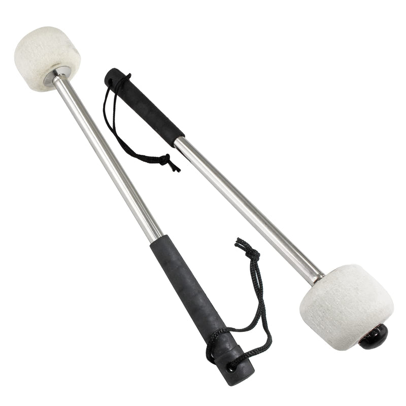 2Pcs Bass Drum Mallet, 12.6 Inch Wool Felt Head Drum Mallet Stick Anti-slip Bass Percussion Sticks Instrument Band Accessory for Drums Snare Drums (Stainless Steel) Black Handle Cover