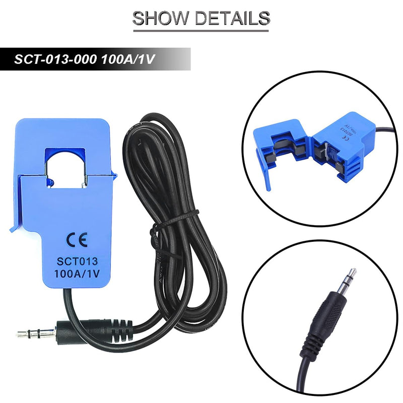 Youmile SCT-013-000 Non-invasive Sensor Split Core Current Transformer 100A/1V AC Current Sensor + ADC Module with Audio Socket Cable Male and Female for Arduino