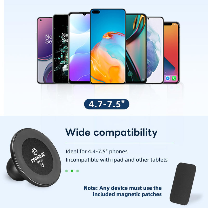FANAUE Magnetic Car Mount Compatible with Ram Mount B Size Ball Head Anti-Theft Double Socket Arm and Bike Motorcycle Phone Holder, Suitable for 4.7-7.5" Smartphones