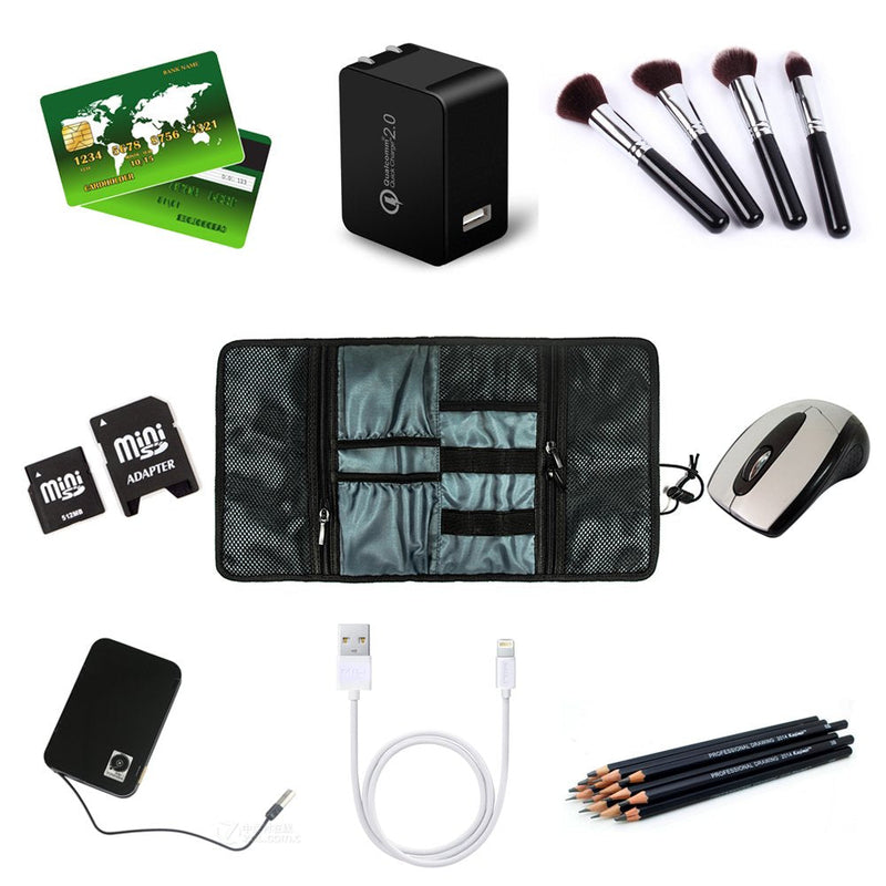 ProCase Electronic Organizer Cord Pouch, Travel Cable Charger Phone Accessories Bag Organizer Roll up Tech Carrying Case for USB Cables SD Memory Cards Earphone Flash Hard Drive –Black Black