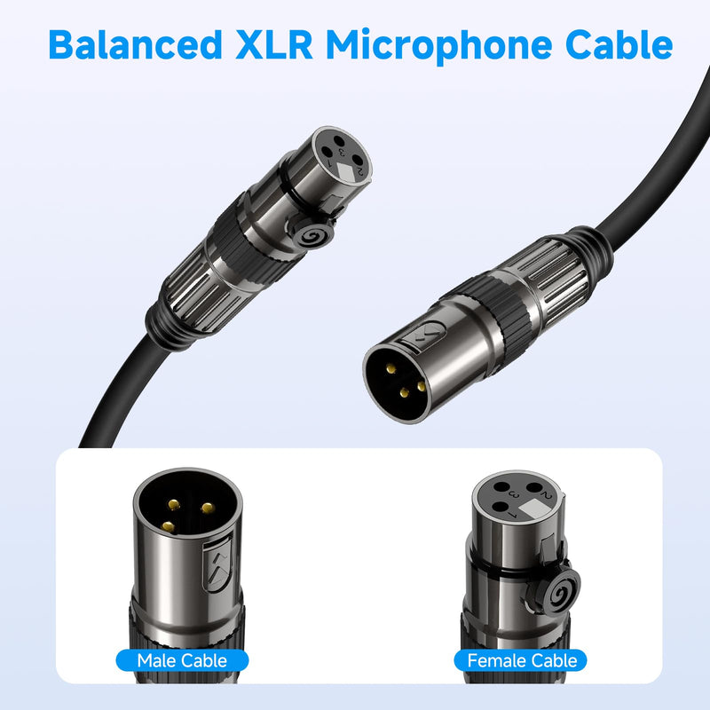 XLR Microphone Cables, 2 Pack 15 Feet Oxygen-Free Copper 3-Pin Male to Female Microphone Cable for Speaker, PA System, Podcast Audio Mixer, Studio Monitors, Audio Recording and More 2 Pack(XLR Cables)