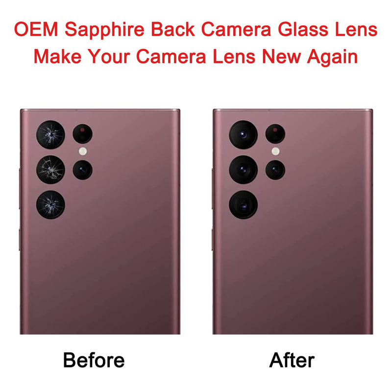 2 Sets Back Rear Camera Lens Glass Replacement for Samsung Galaxy S22 Ultra with pre-Installed Adhesive and Reparing Toolkit