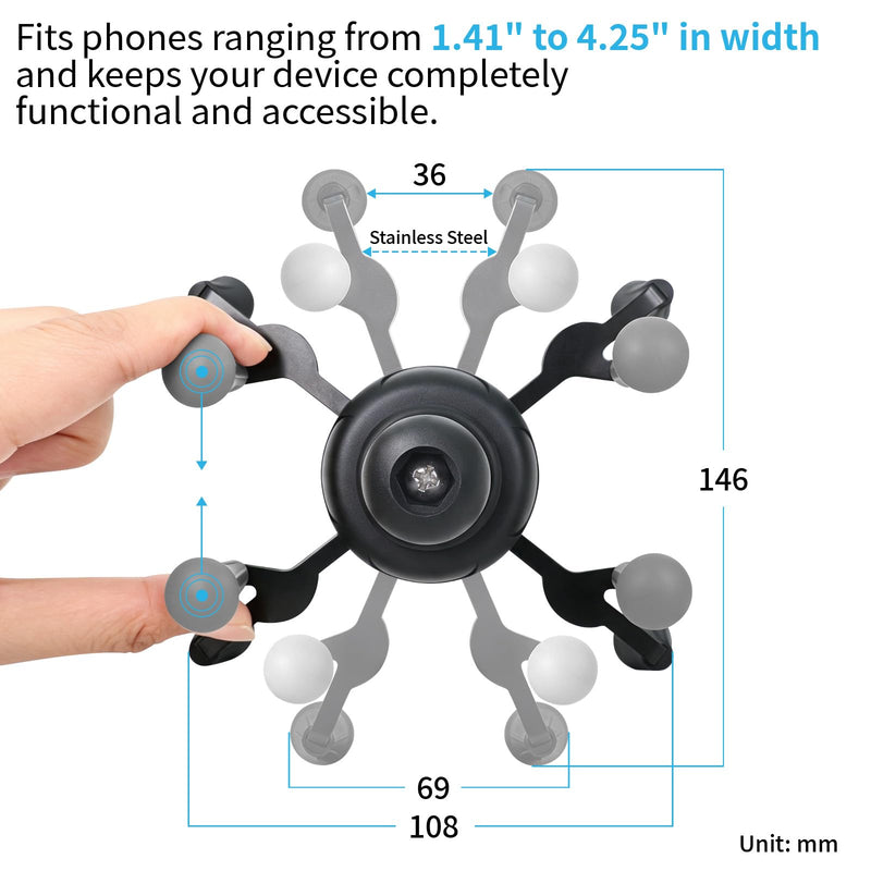 Strg Car Phone Mount with B Size 1" Ball Diamond Base and Double Socket Arm | 1" Ball Phone Holder with Aluminum Alloy Arm and Base for All Phones Car Vehicle Motorcycle Bike Kayak Boat and More Device