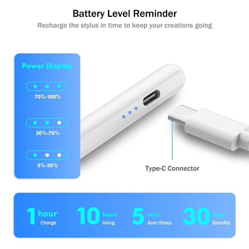 Cisteen Stylus Pen for iPad with Led Indicators, Tilt Sensor Palm Rejection Active Pencil for (2018-2022) Apple iPad 10/9/8/7/6th Gen, iPad Pro 12.9&11", iPad Air 5th/4th/3rd Gen, iPad Mini 6/5 White