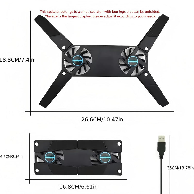 Foldable Laptop Cooling Pad with 2 Quiet Fans for 10-15 Inch, Portable Lightweight Cooler Pad for Home Office Travel（Black）