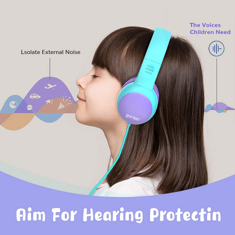 gorsun Kids Headphones with Limited Volume, Children's Headphone Over Ear, Toddler Headphones for Boys and Girls, Wired Headset Earphones for Children Purple