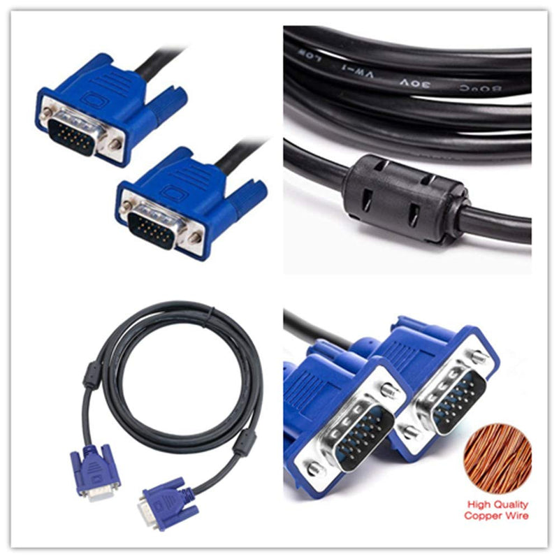 HD15 15Pin Gold Plated DB15 VGA Male to Male Monitor Cable VGA to VGA TV Computer Monitor DVD Wire Cord (5 Ft Blue Connector)