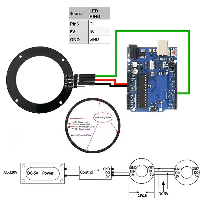 8 Bits WS2812 RGB LED Ring with SM2.54-3P Wire, DC5V WS2812B 5050 Full Color LED with Integrated Drivers Individually Addressable for Arduino Raspberry Pi ESP8266 Nodemcu (Pack of 2pcs)