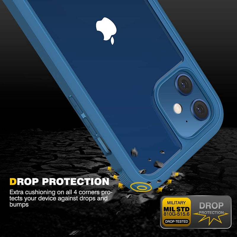 Diaclara Designed for iPhone 12/12 Pro Case, Full Body Rugged Case with Built-in Touch Sensitive Anti-Scratch Screen Protector, Soft TPU Bumper Case for iPhone 12/12 Pro 6.1" (Blue and Clear) iPhone 12 & iPhone 12 Pro 6.1" Blue and Clear