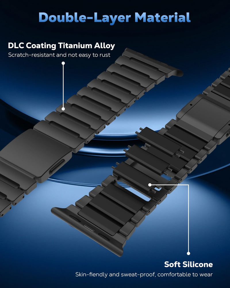 MoKo Titanium Watch Band Compatible with Apple Watch 42/44/45/46/49mm | Compatible with Apple Watch Ultra 3 2 1,S11/10/9/8/7/6/5/4/3/2/1 SE3/SE2/SE, Magnetic Metal Band for Men Women Black/Black