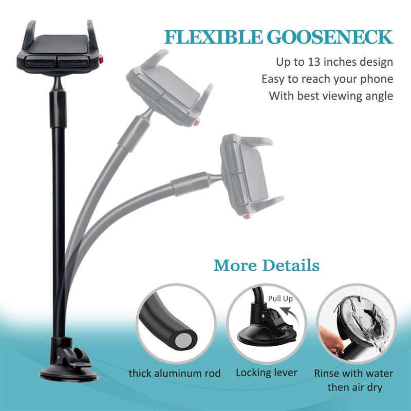 Car Phone Mount, Universal Long Arm Windshield Handsfree Phone Holder for Car Compatible iPhone 14 Pro/13/12/11/Xs/XR/X/8 Plus, Galaxy S20/S10/S9/S9 /Note 10/S8, Huawei and More