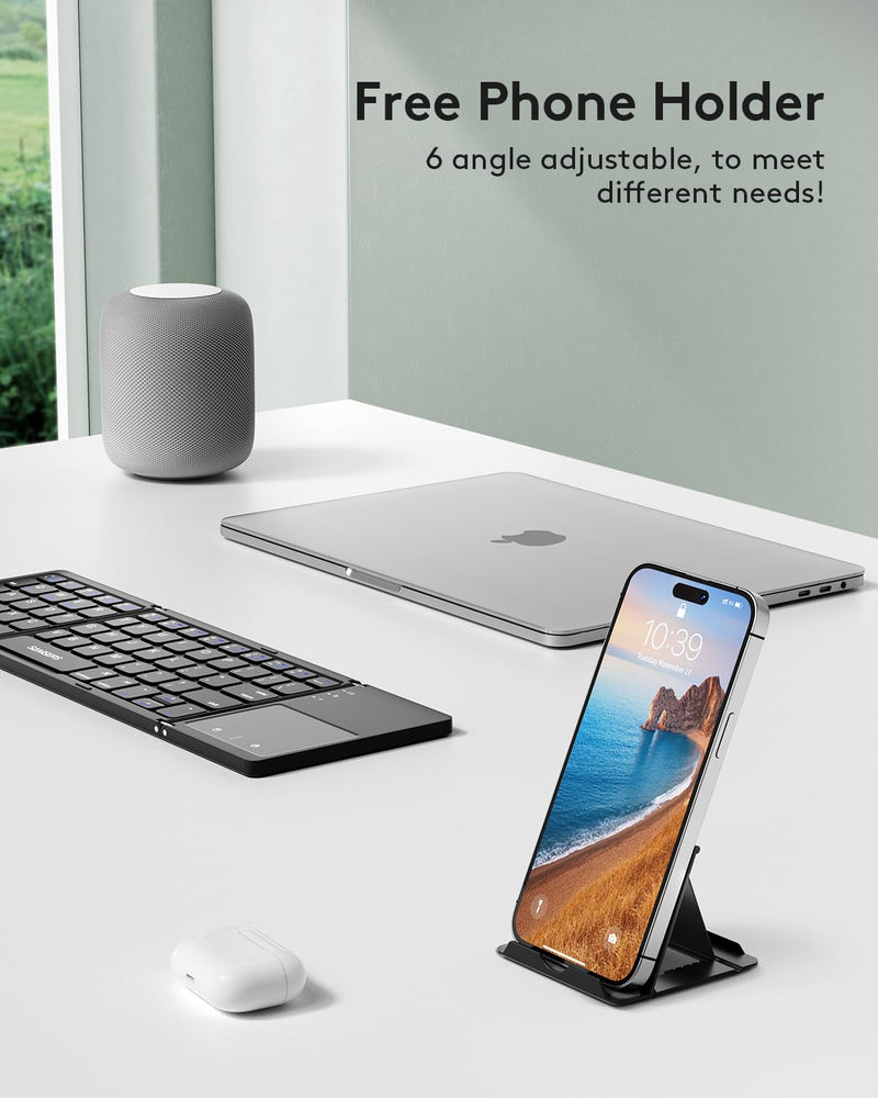 Samsers Foldable Bluetooth Keyboard with Touchpad - Portable Wireless Keyboard with Holder, Rechargeable Full Size Ultra Slim Pocket Folding Keyboard for Android Windows iOS Tablet & Laptop - Black BT x 1