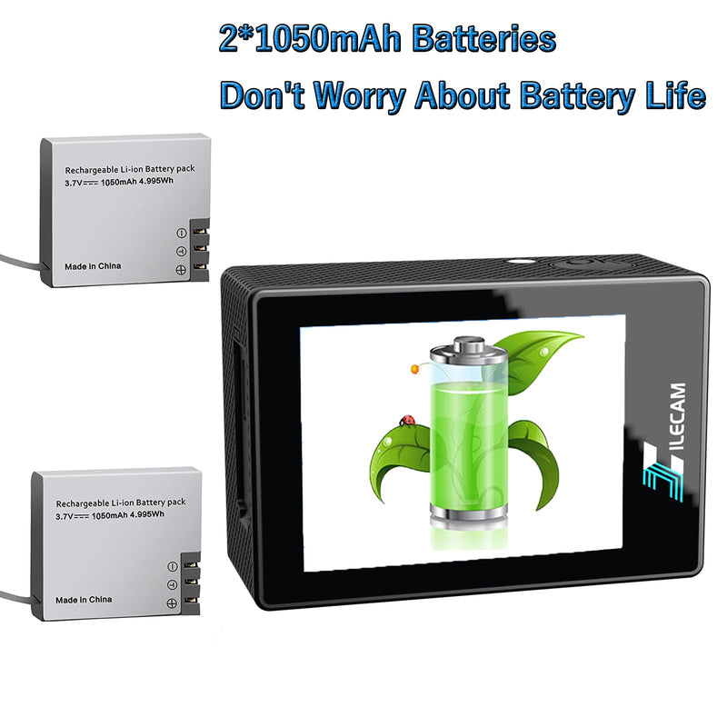 Action Camera 1080P WiFi Sports Camera 4xZoom Action Camera 40m/131ft Underwater Waterproof with 2 X1050 mAh Batteries and Multi-Function Accessory (X2PLUS) X2PLUS