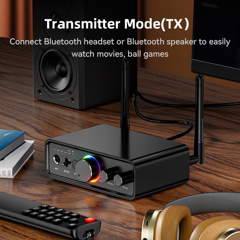 Upgraded M18 Bluetooth 5.3 Audio Receiver Transmitter for Home Stereo TV, HiFi Wireless Bluetooth Low Latency Audio Adapter, Supports USB, RCA, 3.5 mm AUX, DAC, Coaxial, Optical Input/Output