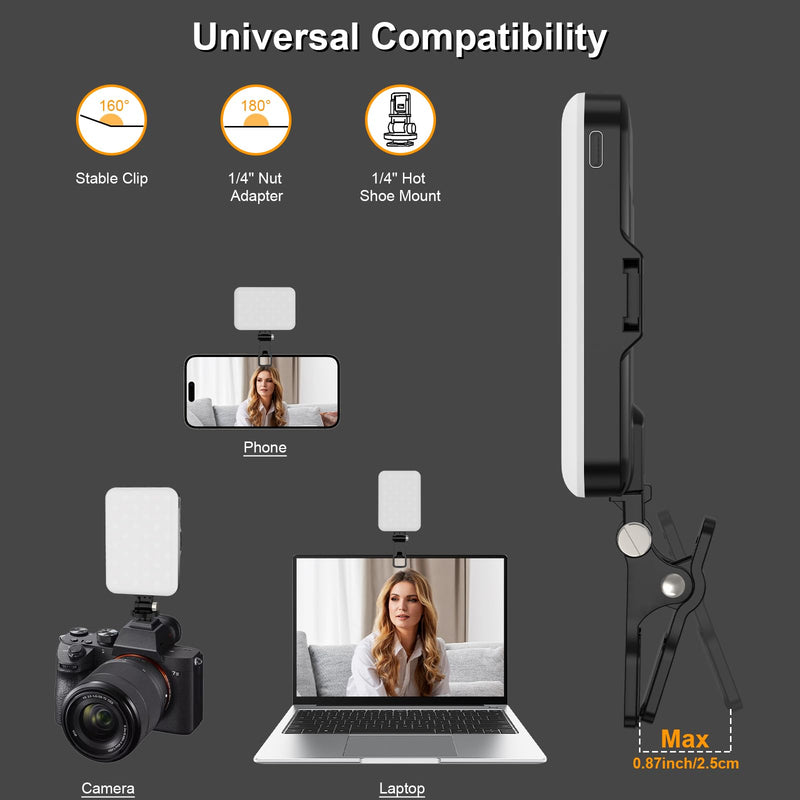 ANAUTIN LED Camera Light Video Lights Portable Photography Lighting 60 LED 2200mAh Rechargeable Selfie Light 7 Modes, 10-Level Brightness, Portable Clip on Light for Phone/Tablet/Laptop