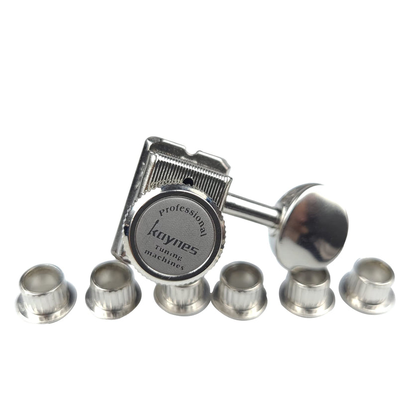 Kaynes 6 In line Guitar Locking Tuners – Nickel Silver Vintage Lock String Tuning Keys Pegs Machine Heads Tuners for Telecaster Tele Stratocaster Strat ST TL Style Electric or Acoustic Guitar