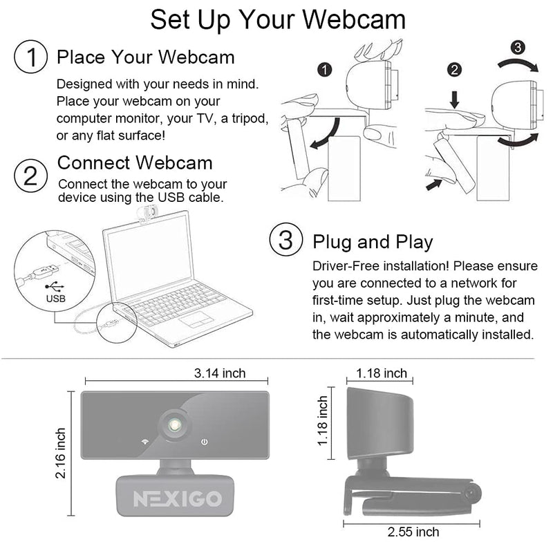 1080P Business Webcam with Software, Dual Microphone & Privacy Cover, NexiGo N660 USB FHD Web Computer Camera, Plug and Play, for Zoom/Skype/Teams/Webex, Laptop MAC PC Desktop