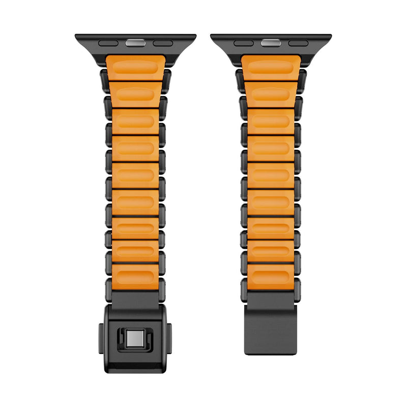 Magnetic Stainless Steel Band for Apple Watch, Black/Orange | Ultra 49mm, Series 10 46mm, Series 9/8/7 45mm, Series 6/SE/5/4 44mm, Dual-Layer Silicone Metal Strap, Secure Magnetic Clasp