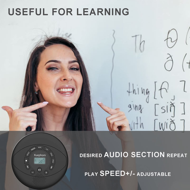 CD player portable,Discman rechargeable,Walkman CD player with speaker,Portable cd player with headphones,CD-R,MP3 USB playable,Anti skip CD playing for car,suitable for personal or multi-users,Black Black