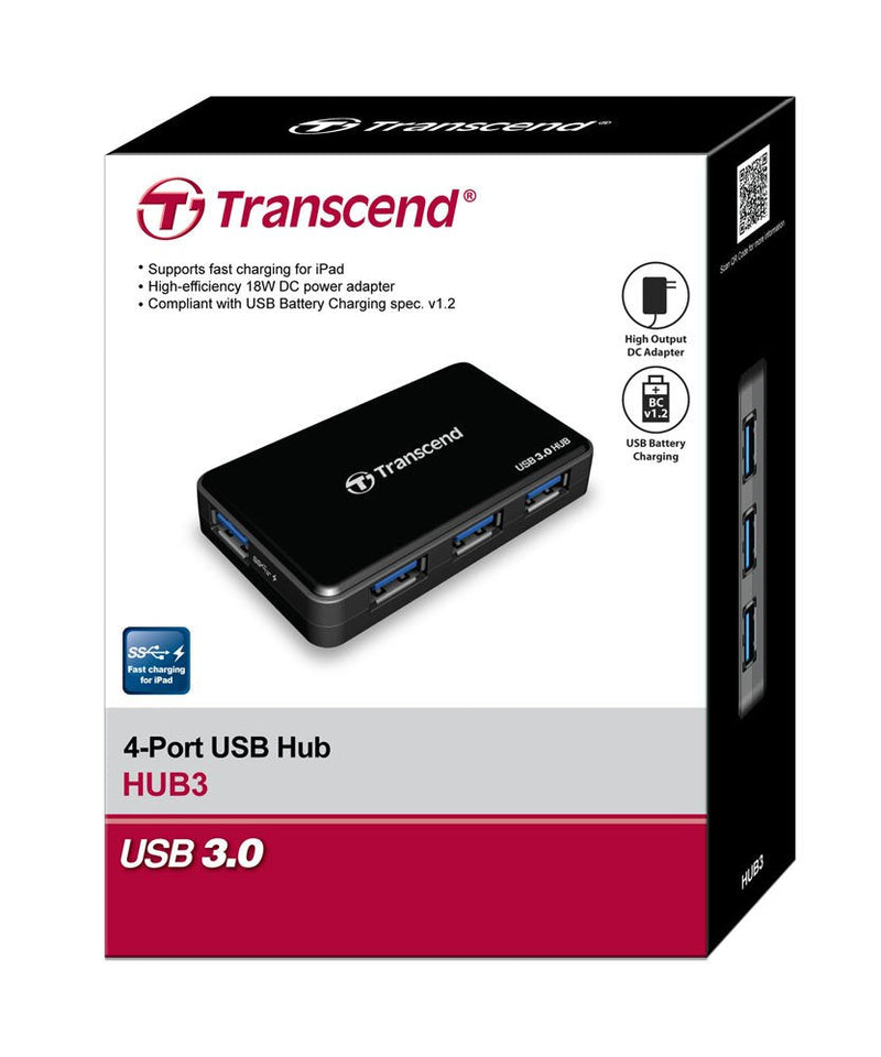Transcend USB 3.0 4-Port Hub TS-HUB3K, Black