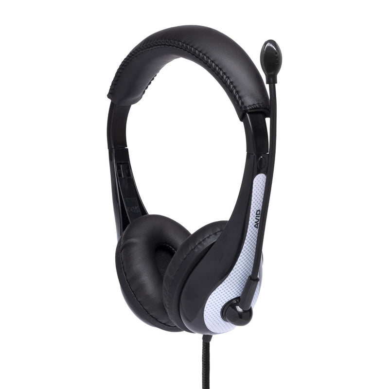 Avid AE-36 Headset in White with Adjustable Boom Microphone for School, Classroom, Education, Testing and Assessment Single