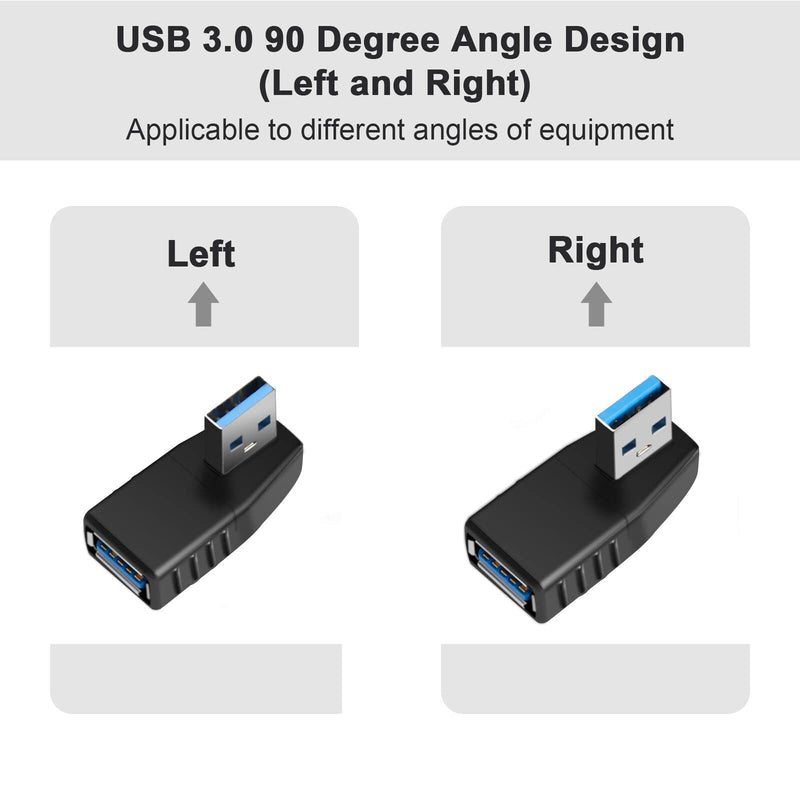USB 3.0 Adapter 90 Degree Male to Female Coupler Connector Plug Left Angle and Right Angle by Oxsubor