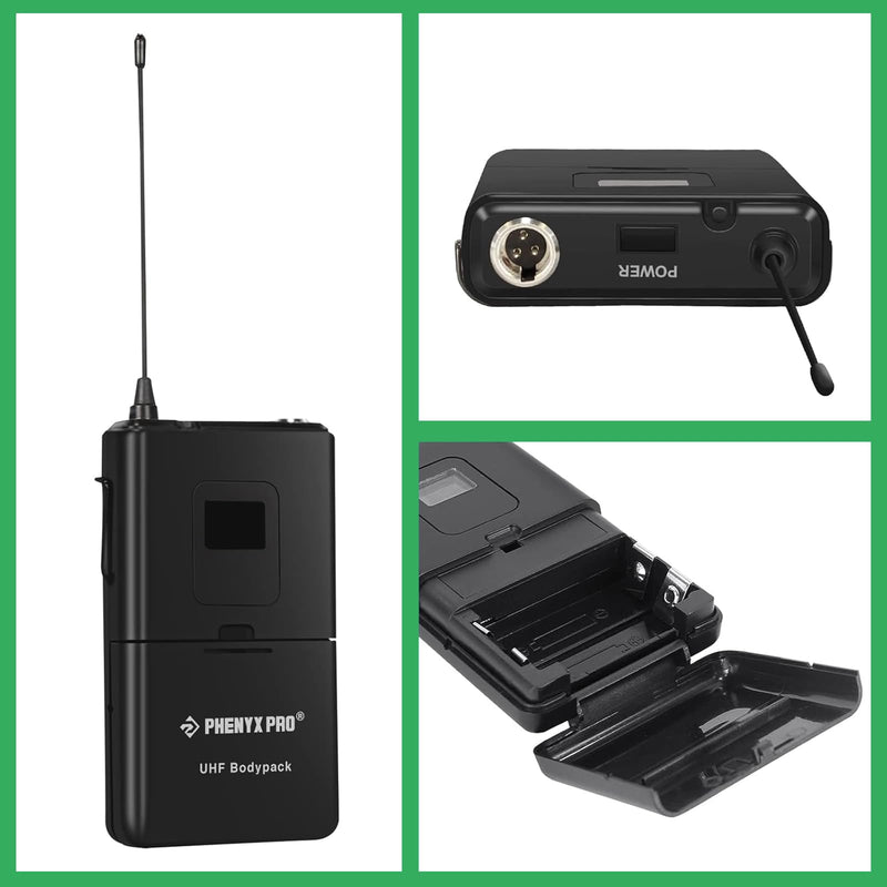 Phenyx Pro Wireless Bodypack Transmitter, 911.3MHz UHF Cardioid Pattern Wireless BodyPack Microphone, Fixed Frequency, 260 FT Range, for PTU-5000/PTU-4000 Series (PWB-5-911.3)